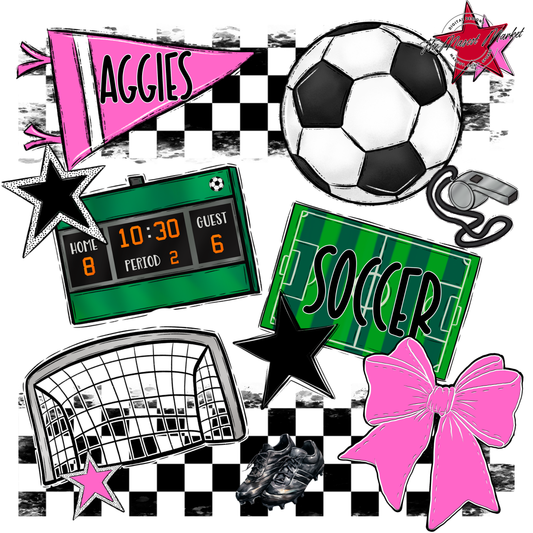 Aggies Soccer Checkers Design-Baby Pink