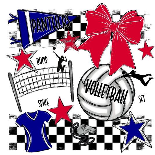 Panthers Checkers Volleyball Spirit Design-Blue-Red