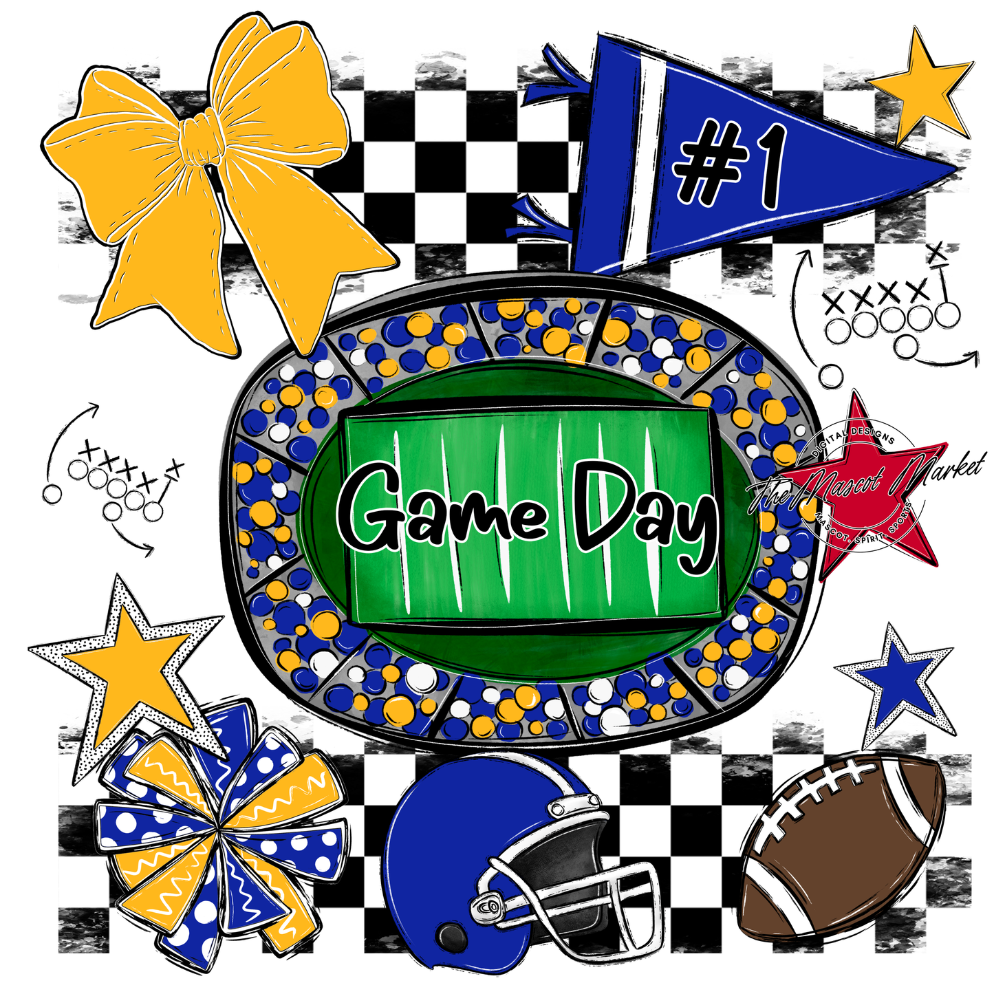 Game Day Checkers Spirit Design-Royal Blue-Yellow