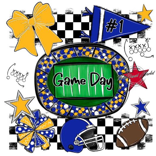 Game Day Checkers Spirit Design-Royal Blue-Yellow