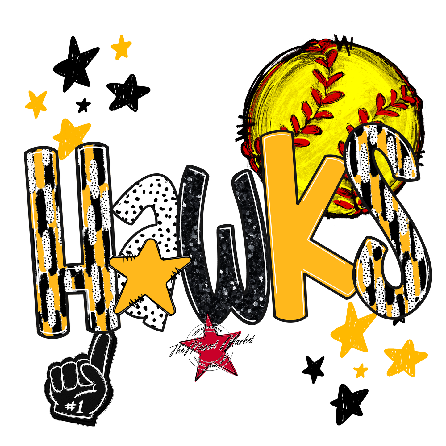 Hawks Softball Scrape-Yellow