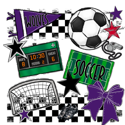 Wolves Checkers Soccer Spirit Design-Purple