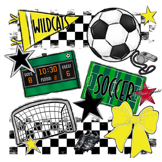 Wildcats Checkers Soccer Spirit Design-Bright Yellow