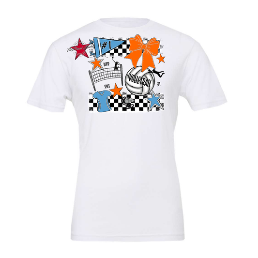 Volleyball Checkers Spirit Design-Carolina Blue-Orange