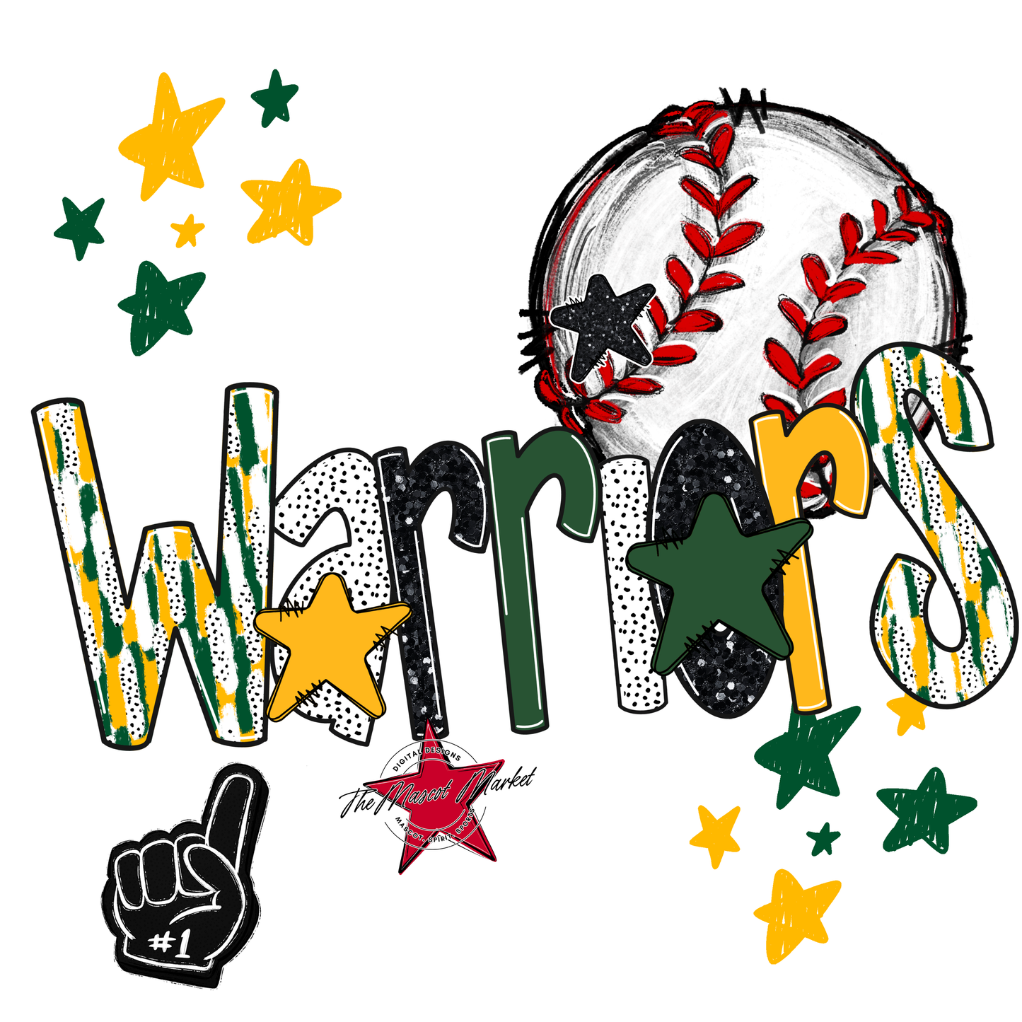 Warriors Baseball Scrape-Green-Yellow