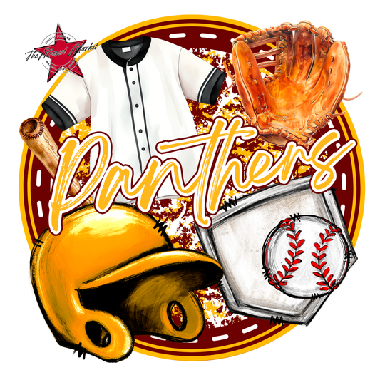 Panthers Circle Baseball Design-Maroon-Yellow