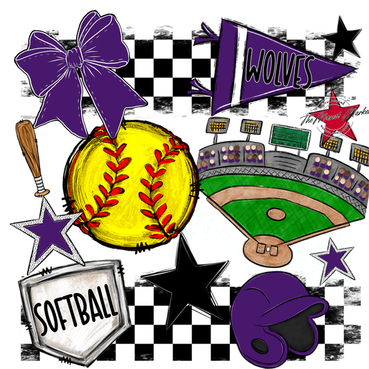Wolves Checkers Softball Spirit Design-Purple