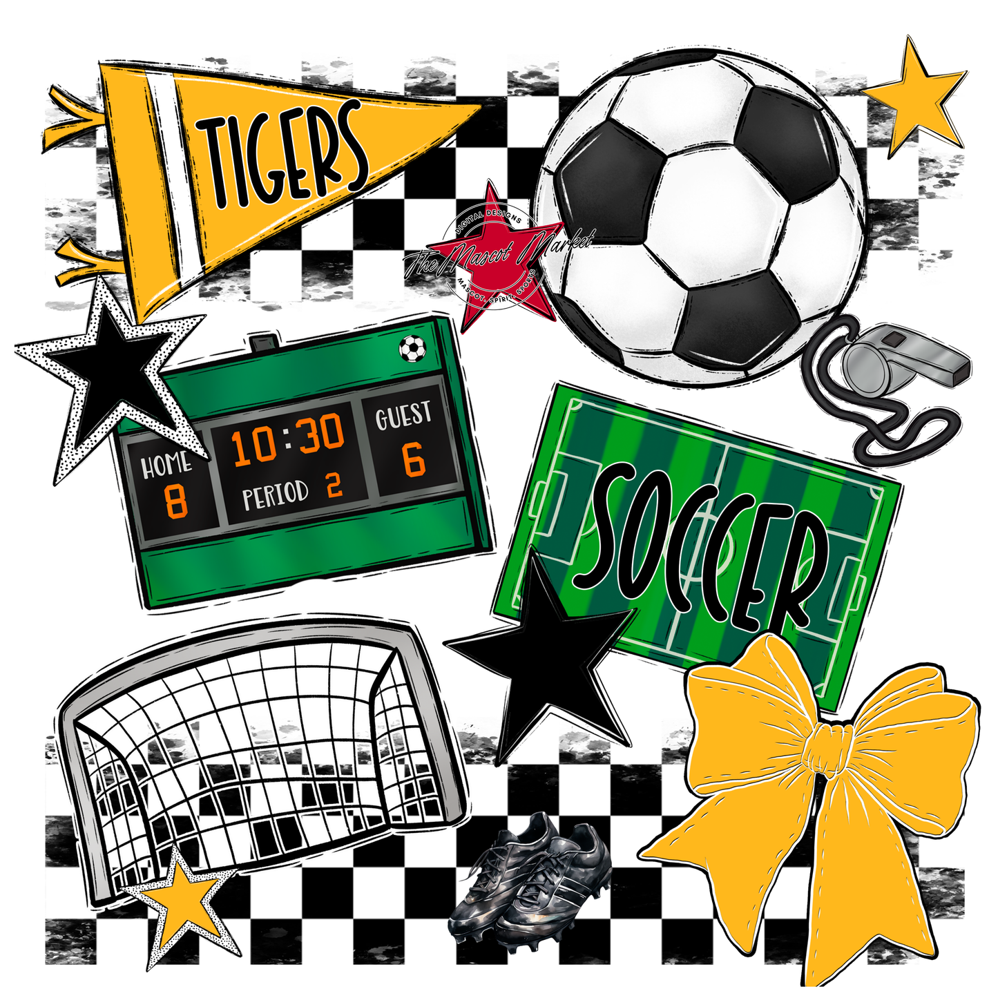 Tigers Checkers Soccer Spirit Design-Yellow
