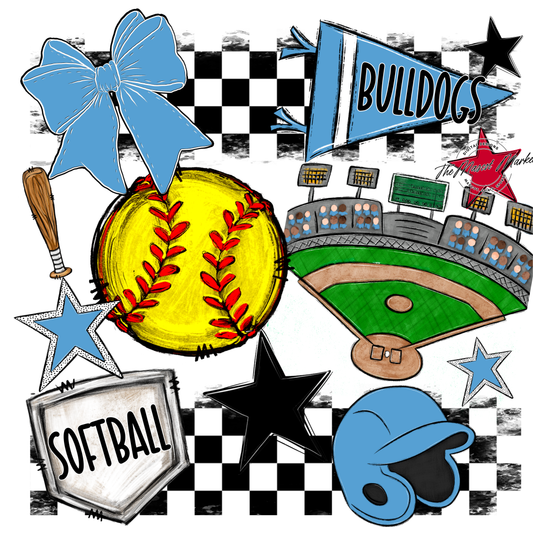 Bulldogs Checkers Softball Spirit Design-Carolina Blue