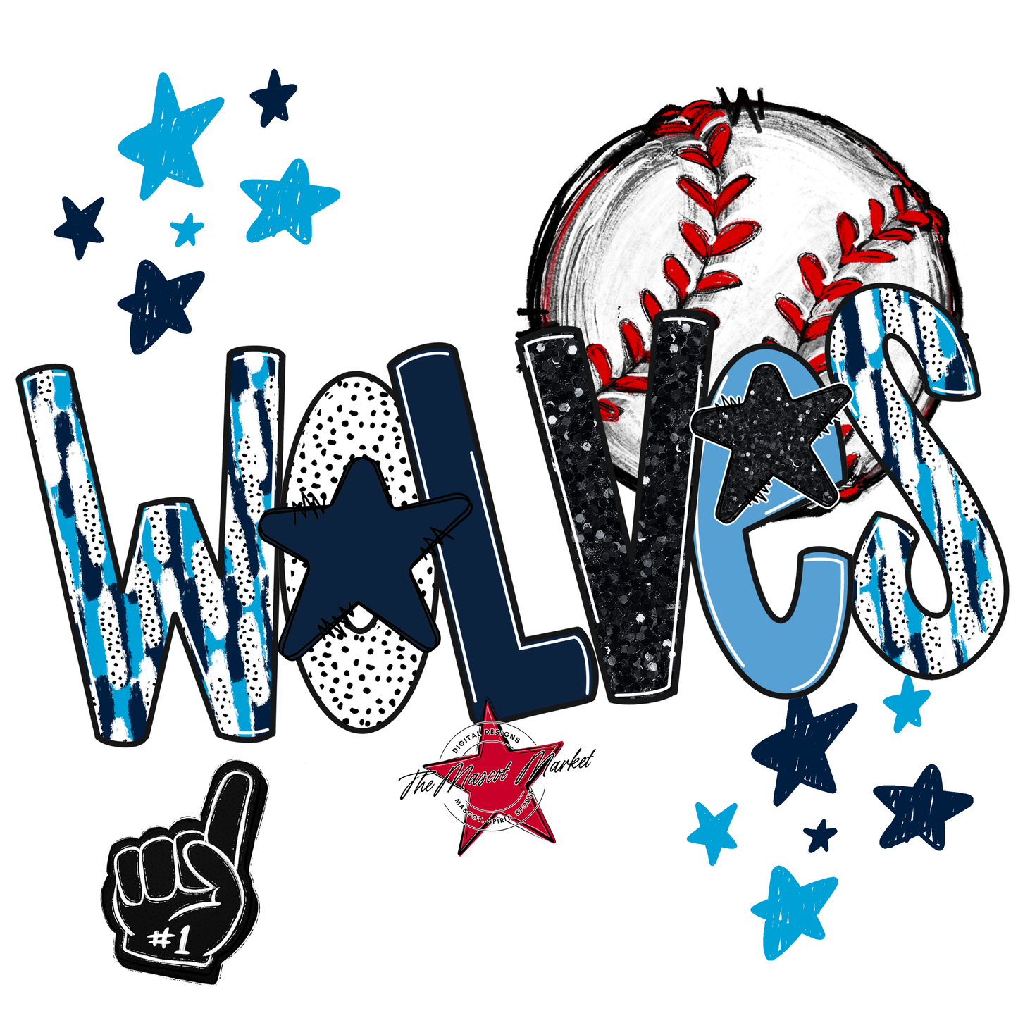 Wolves Baseball Scrape-Navy-Carolina Blue