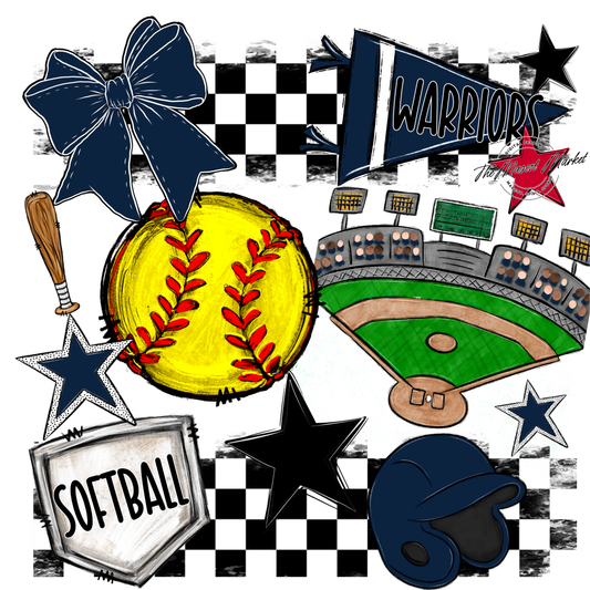 Warriors Checkers Softball Spirit Design-Navy