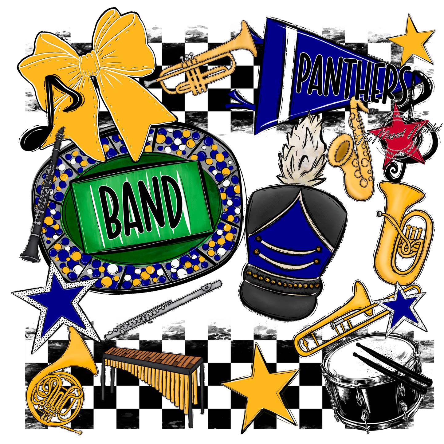 Panthers Checkers Band Spirit Design-Blue-Yellow