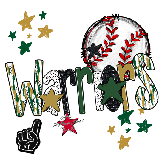 Warriors Baseball Scrape-Green-Gold