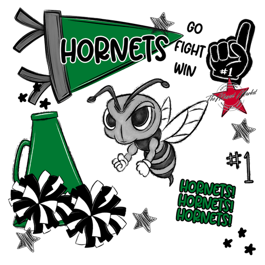 Hornets Mixed Mascot Spirit Design-Kelly Green