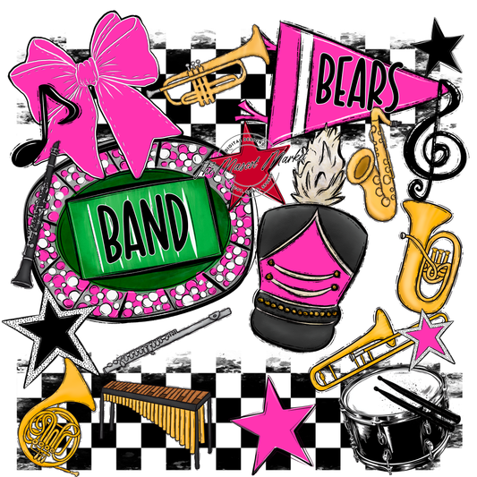 Bears Band Checkers Design-Pink