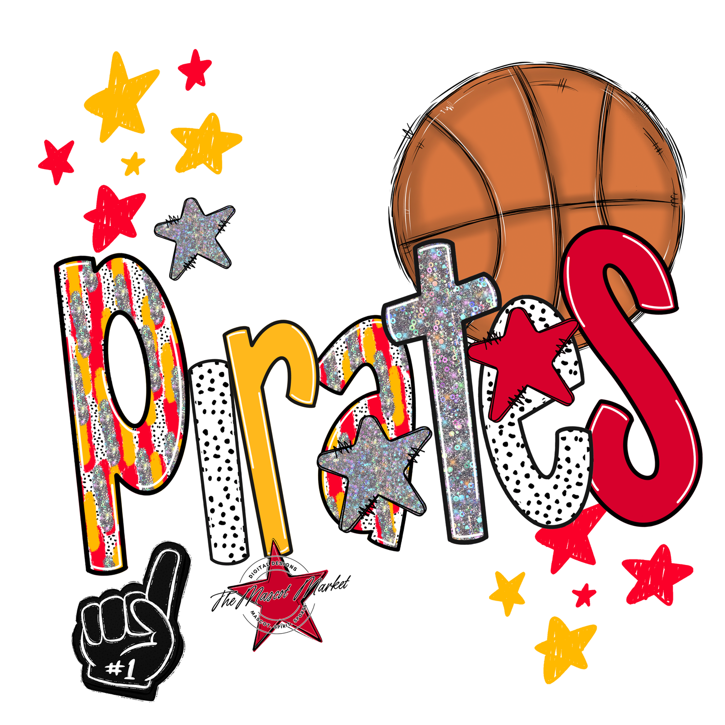 Pirates Basketball Scrape-Red-Yellow