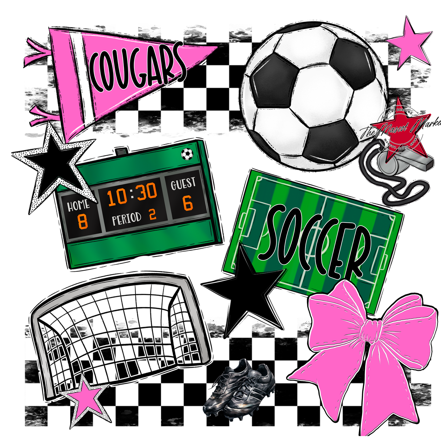 Cougars Checkers Soccer Spirit Design-Baby Pink
