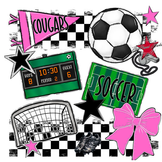 Cougars Checkers Soccer Spirit Design-Baby Pink