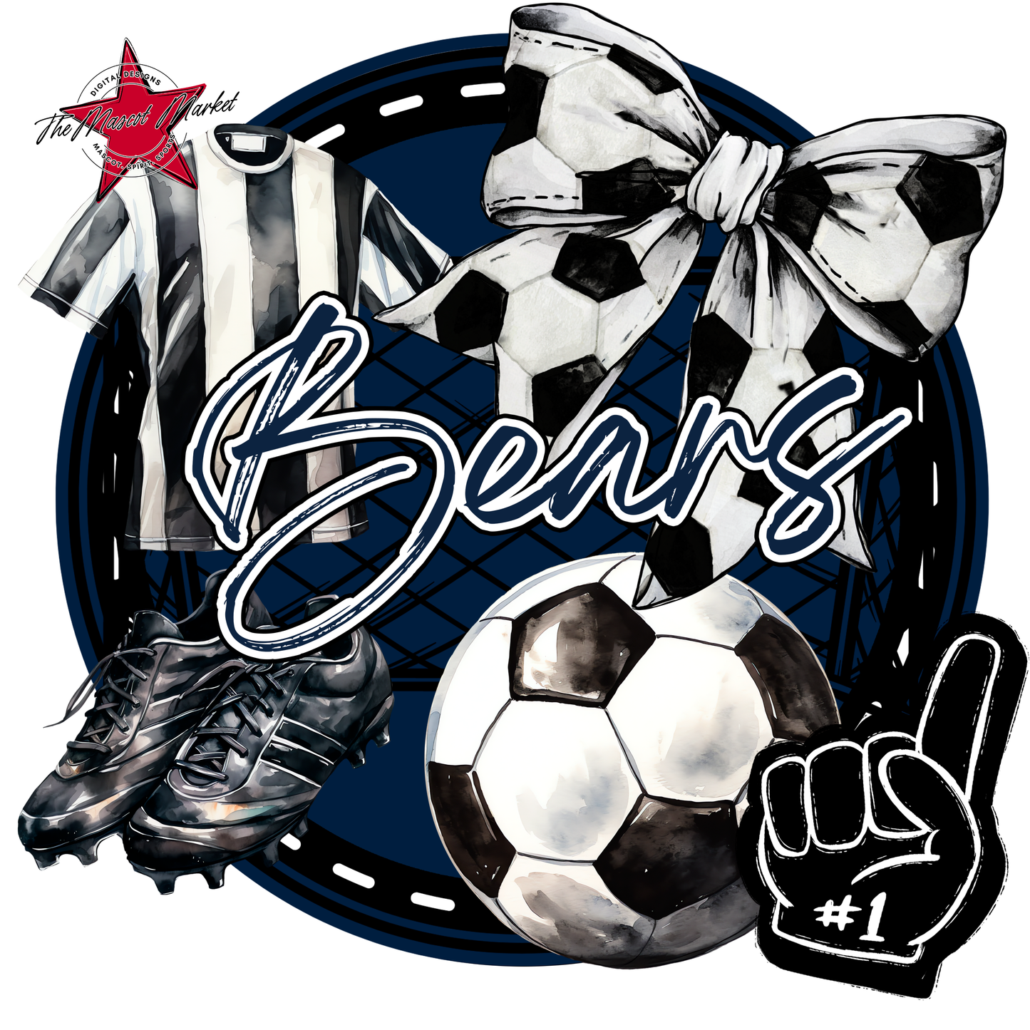 Bears Circle Soccer Design-Navy