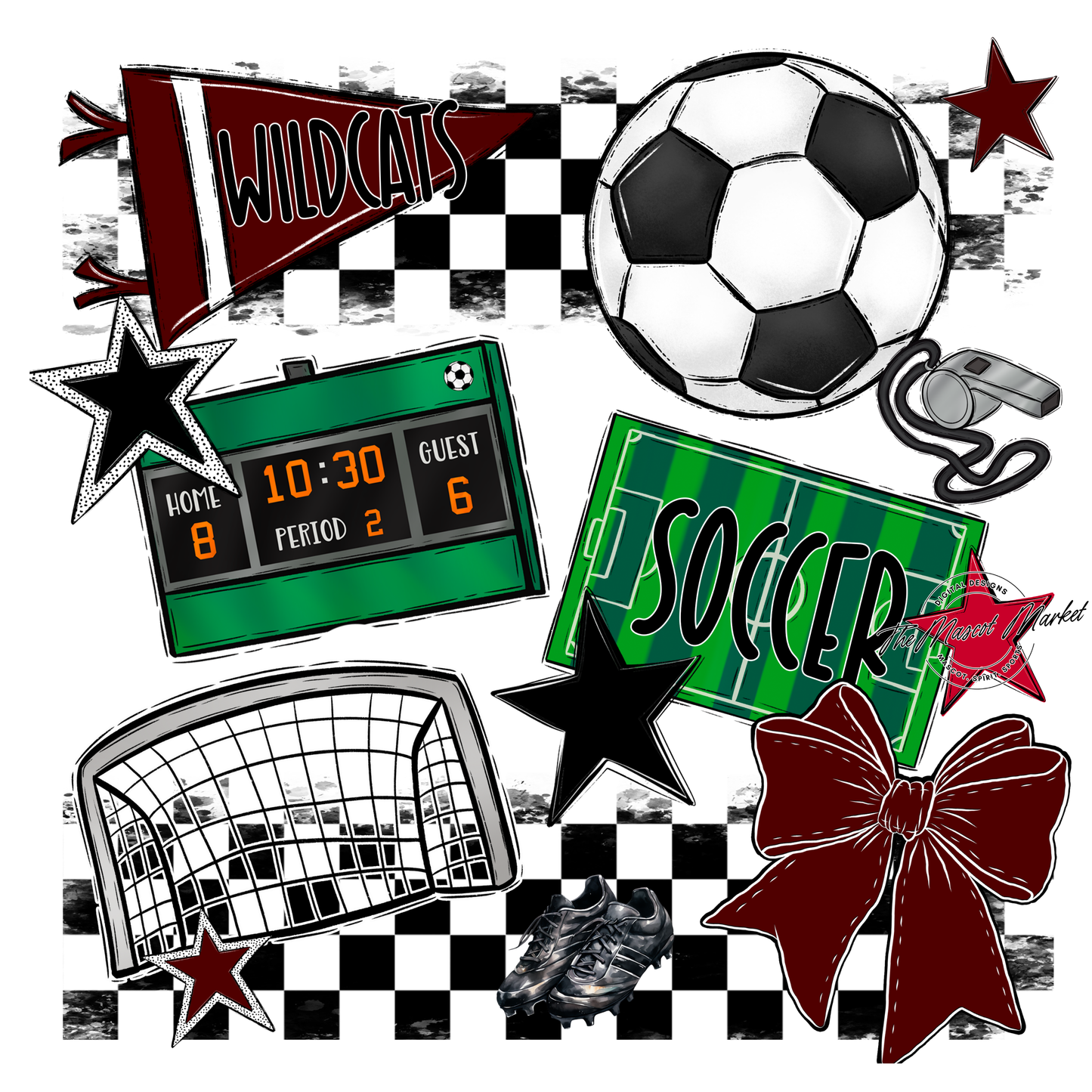 Wildcats Checkers Soccer Spirit Design-Maroon