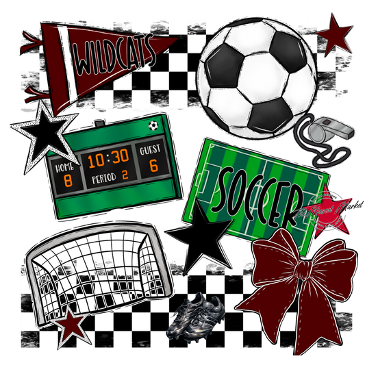 Wildcats Checkers Soccer Spirit Design-Maroon