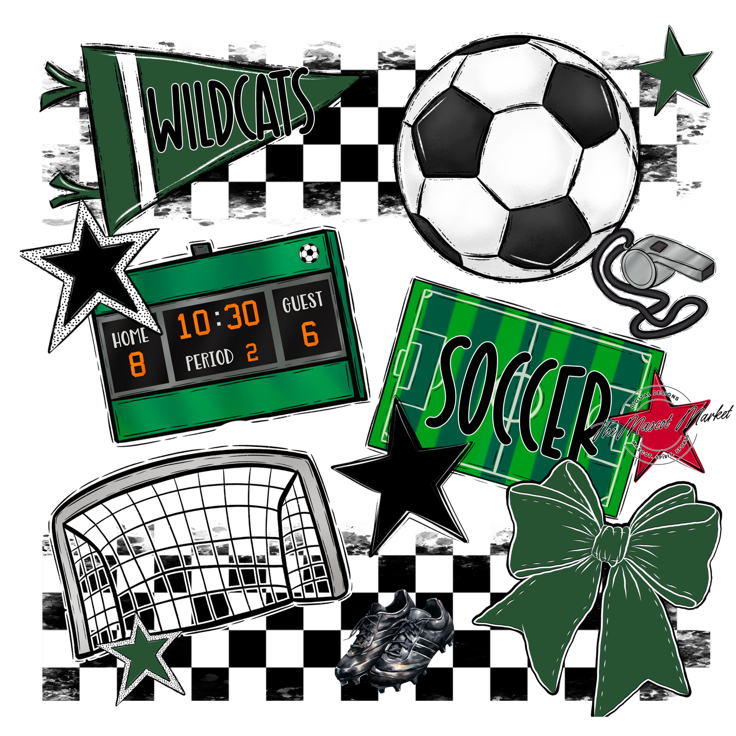 Wildcats Checkers Soccer Spirit Design-Green
