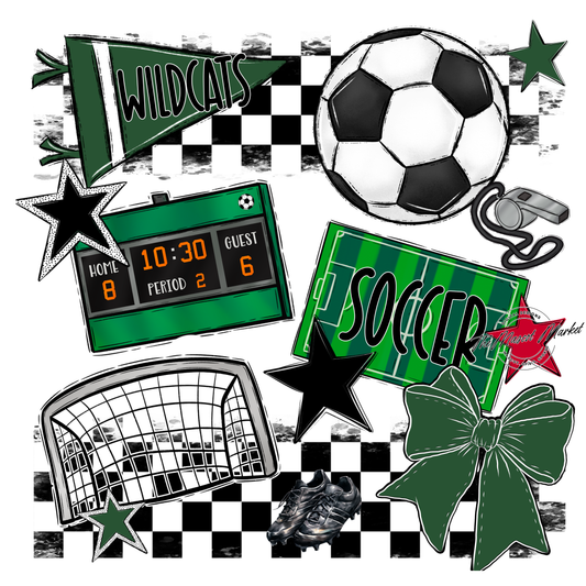 Wildcats Checkers Soccer Spirit Design-Green
