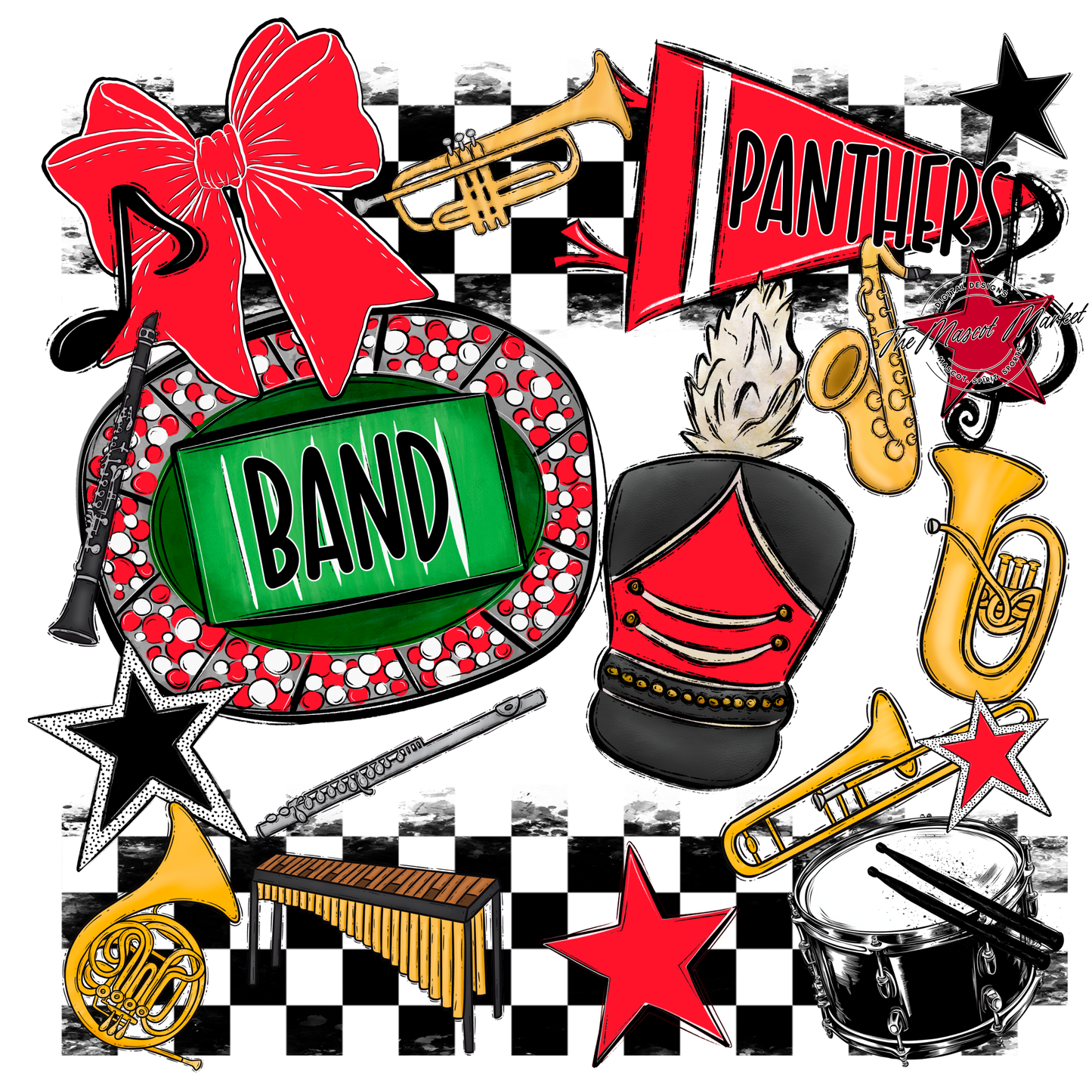 Panthers Checkers Band Spirit Design-Bright Red