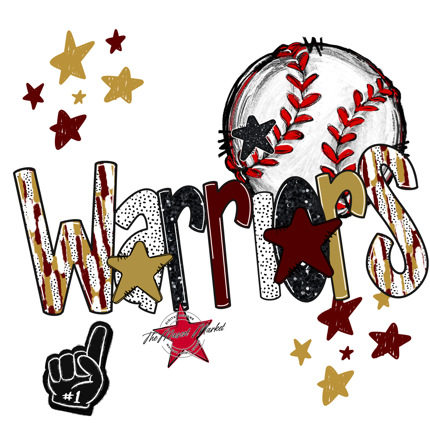 Warriors Baseball Scrape-Maroon-Gold