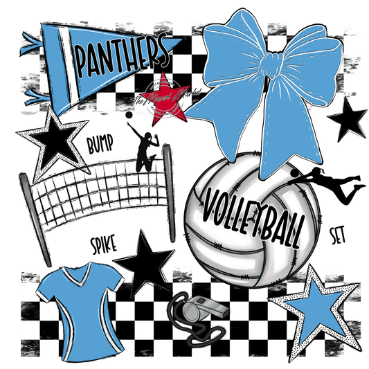Panthers Checkers Volleyball Spirit Design-Carolina Blue