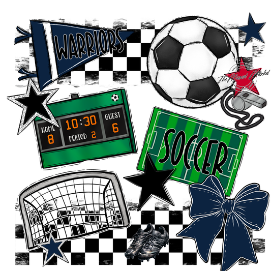 Warriors Checkers Soccer Spirit Design-Navy