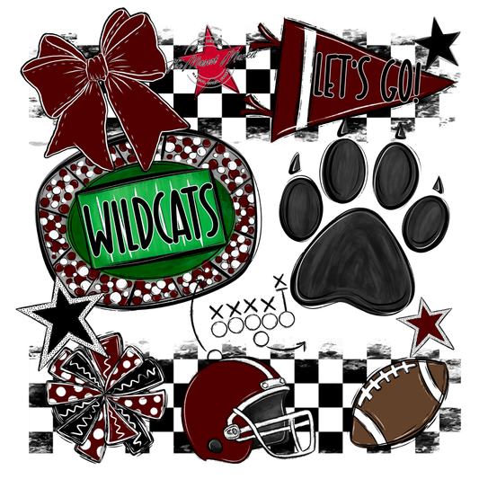 Wildcats Checkers Mascot Spirit Design w Paw-Maroon
