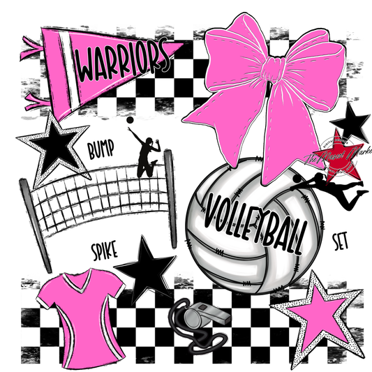 Warriors Checkers Volleyball Spirit Design-Baby Pink