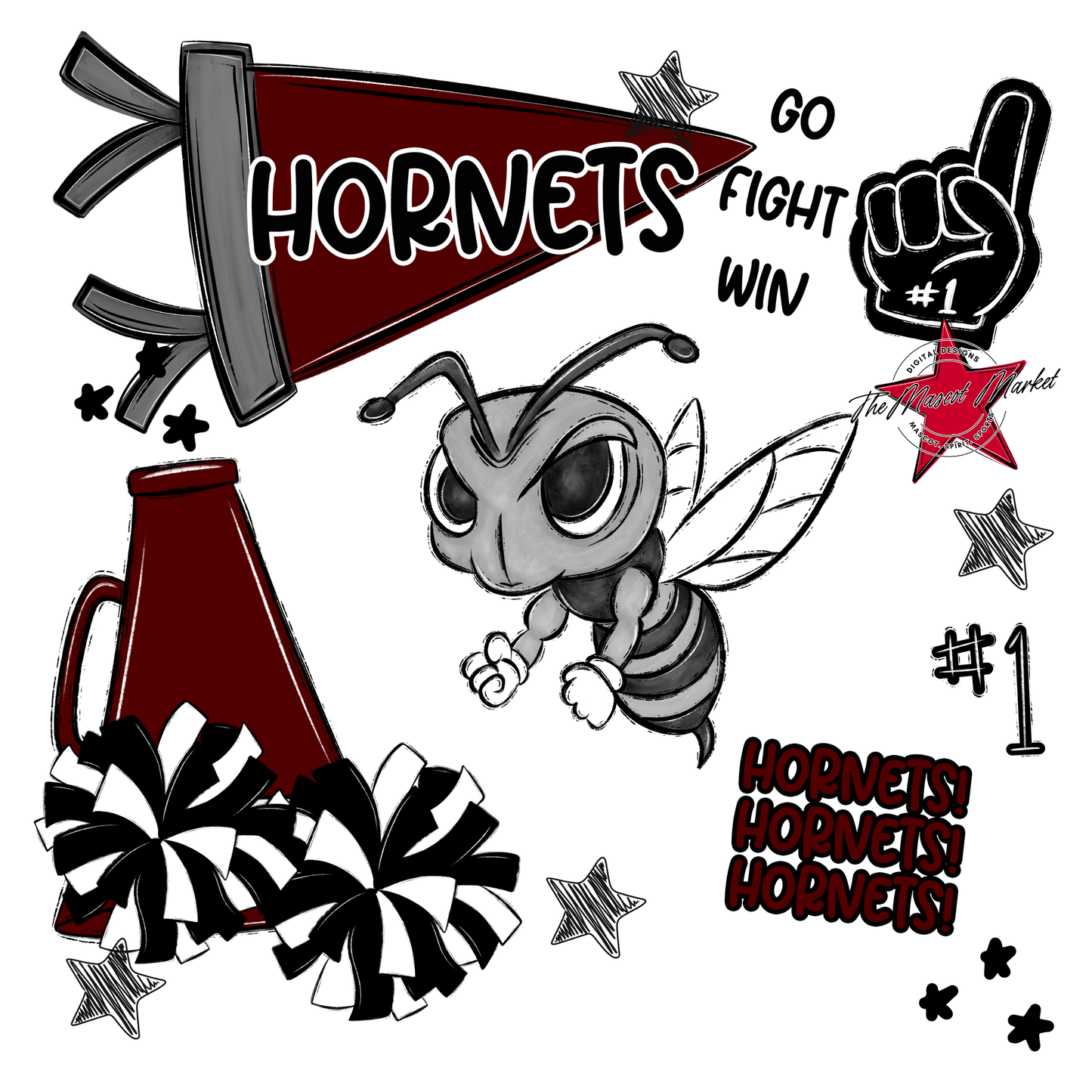 Hornets Mixed Mascot Spirit Design-Maroon