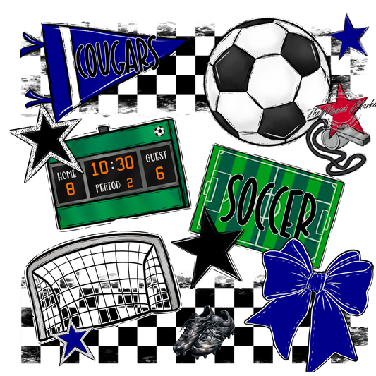 Cougars Checkers Soccer Spirit Design-Blue