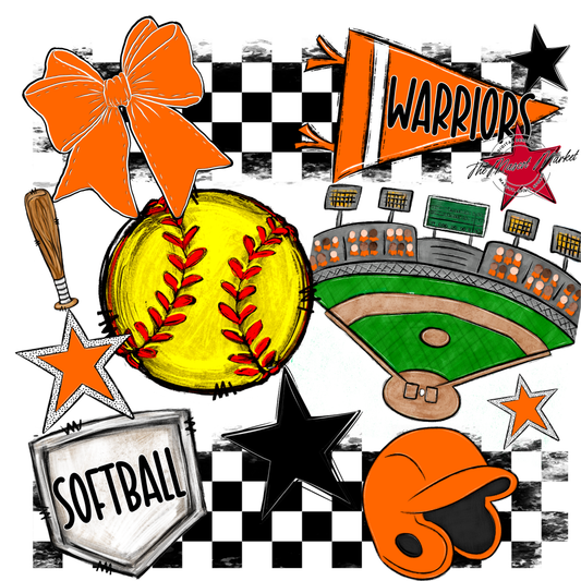 Warriors Checkers Softball Spirit Design-Orange