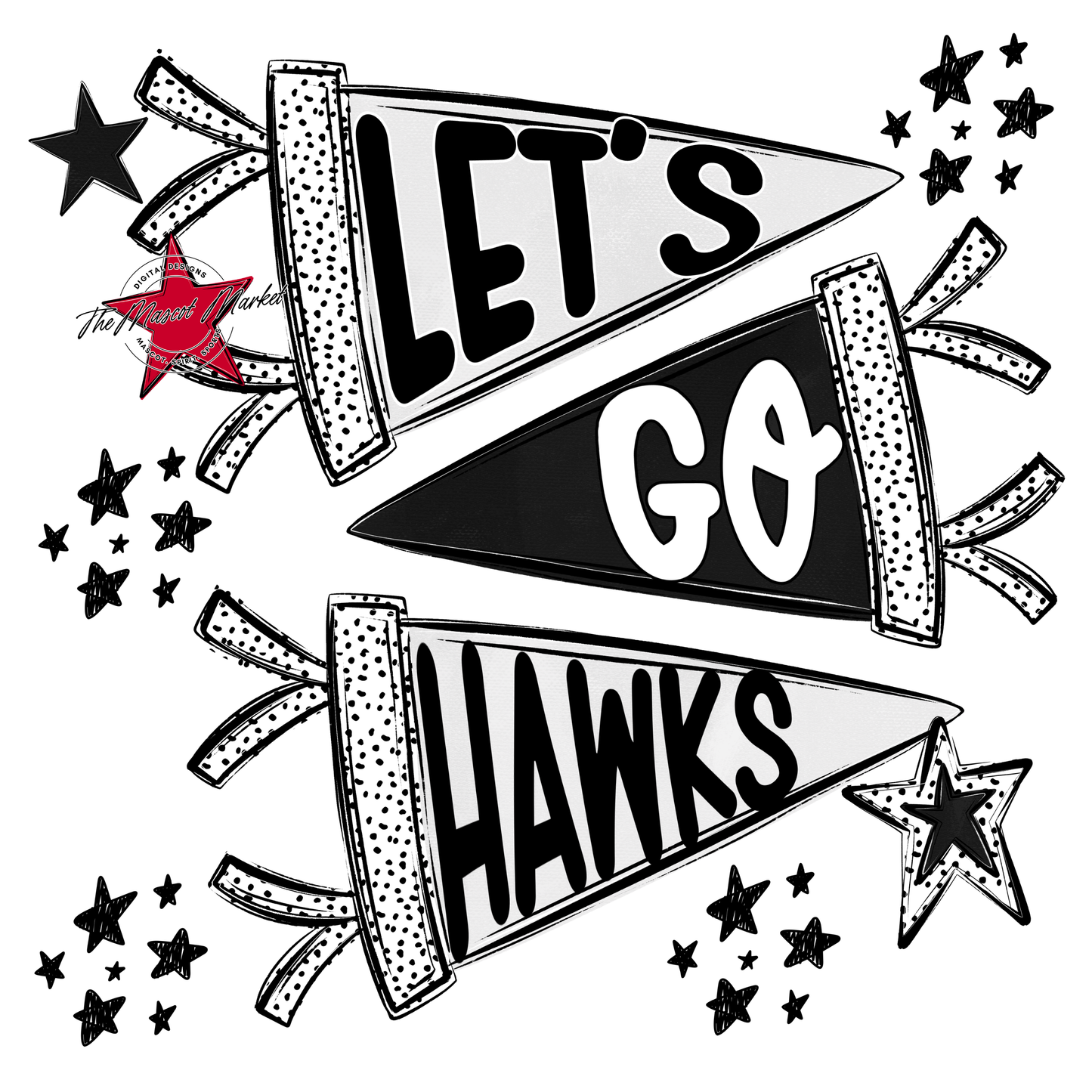 Hawks Let's Go Flag Design-Black