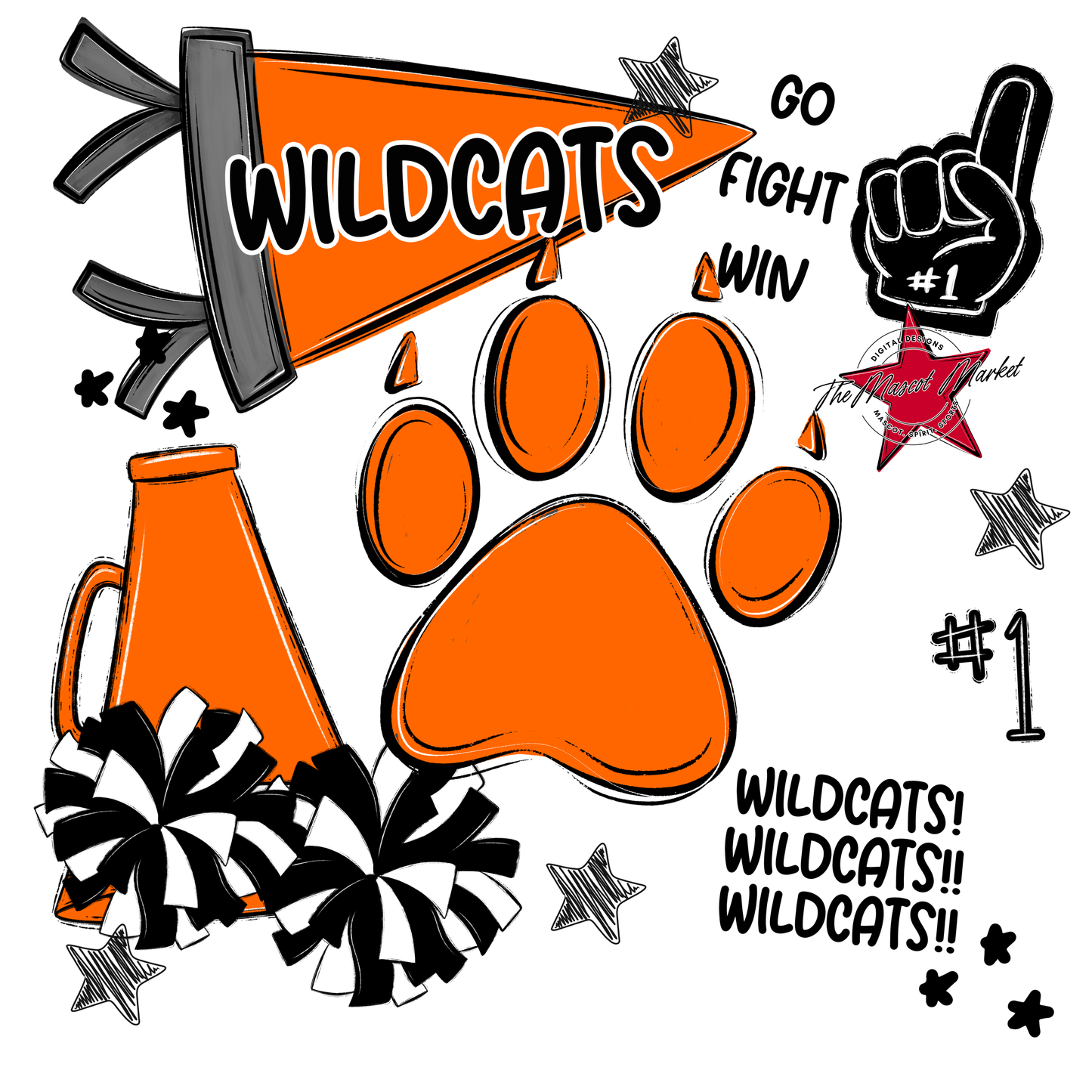 Wildcats Mixed Mascot Spirit Design-Orange