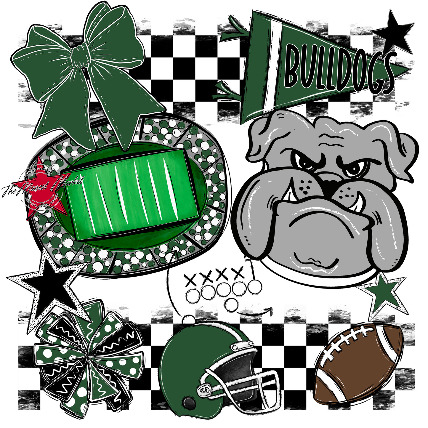 Bulldogs Checkers Mascot Spirit Design-Green