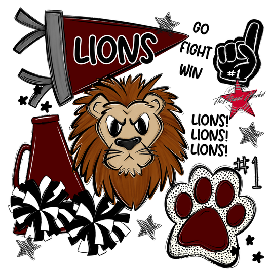 Lions Mixed Mascot Spirit Design-Maroon