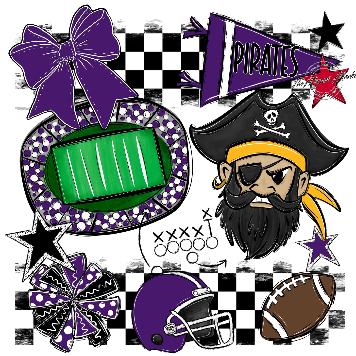 Pirates Checkers Mascot Spirit Design-Purple