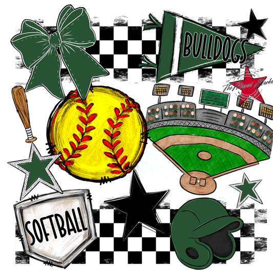 Bulldogs Checkers Softball Spirit Design-Green