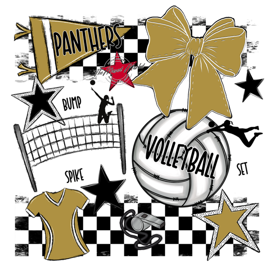 Panthers Checkers Volleyball Spirit Design-Gold
