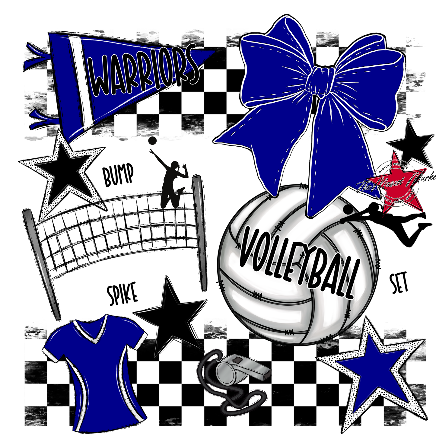 Warriors Checkers Volleyball Spirit Design-Blue