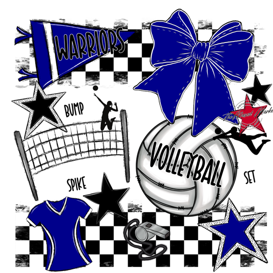 Warriors Checkers Volleyball Spirit Design-Blue