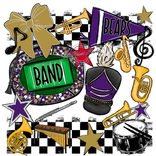 Bears Band Checkers Design-Purple-Gold