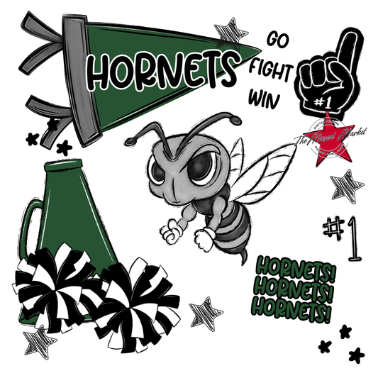 Hornets Mixed Mascot Spirit Design-Green