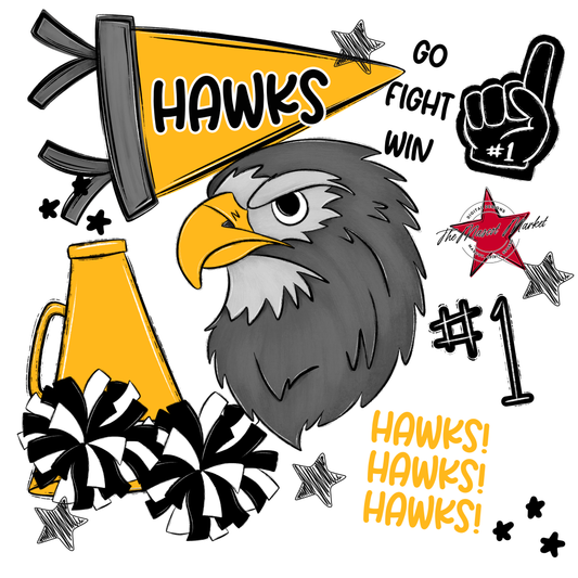 Hawks Mixed Mascot Spirit Design-Yellow