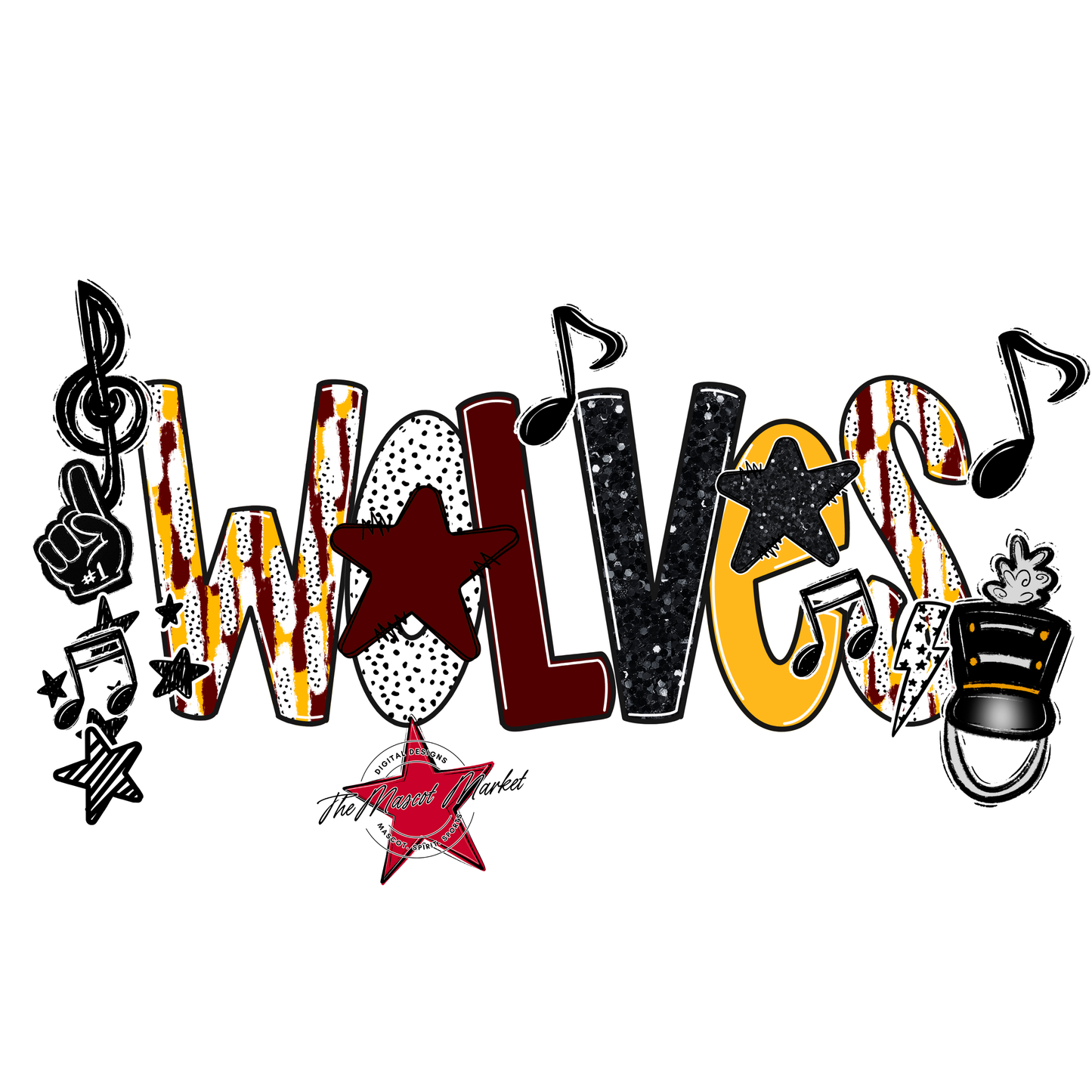 Wolves Band Scrape-Maroon-Yellow