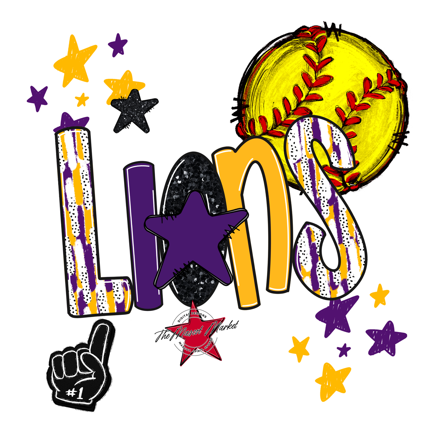 Lions Softball Scrape-Purple-Yellow
